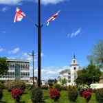 Beautiful spring day in Telavi Georgia with flags