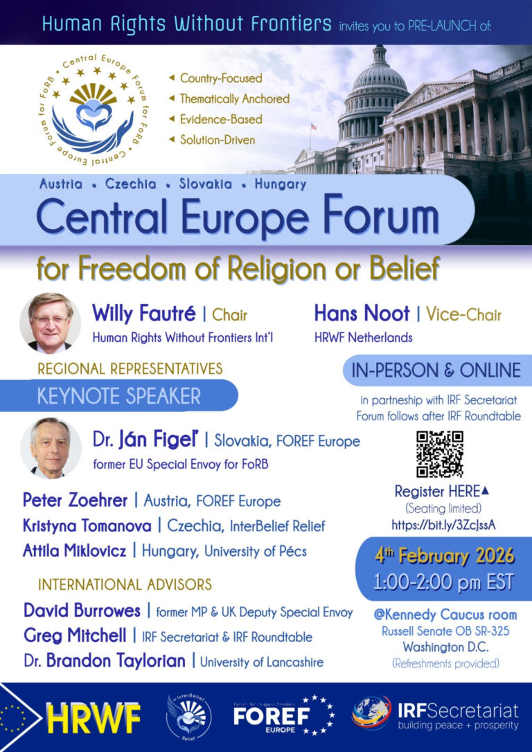 Central Europe Forum for Freedom of Religion or Belief: HRWF to Lead High-Level Pre‑Launch in Washington D.C.